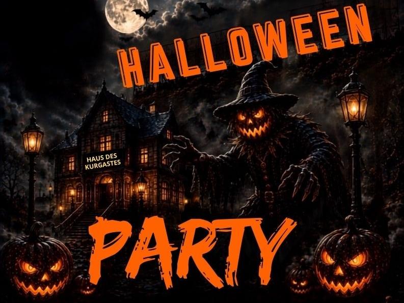 Halloween-Ankündigung - schwarzes Plakat mit Orangefarbener Aufschrift Halloween Party - ai-generated