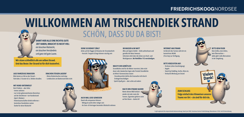 Banner Strandgebote mit Hinweisen aus Friedrichskoog